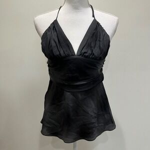Vtg Express Design Studio Black Silk Top Sz S Babydoll Y2K Dark Fairy Whimsigoth